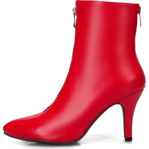 Fashion Ankle Boots For Women New 2020 Sexy Pointed Toe High Heels Womens Ankle Boots Short Yellow Red Shoes Lady Large Size 48