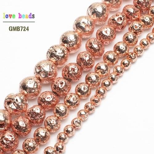 Natural Stone Rose Gold Lava Hematite Round Loose Beads 4mm 6mm 8mm 10mm DIY Necklace Bracelet Jewelry Making Accessories