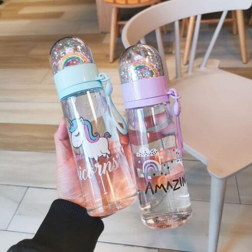 Water bottle cute unicorn creative micro landscape interesting design plastic water cup rainbow color girl portable portable