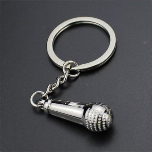 Fast delivery 100pc microphone keychain car keyring charm metal musical instruments keyfobs alloy key holder cute mini mic R15