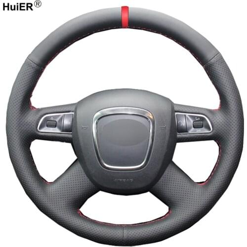 HuiER Hand Sewing Car Steering Wheel Cover Non-slip Red Marker For Audi Old A4 B7 B8 A6 C6 2004-2011 Q5 2008-2012 Q7 2005-2011