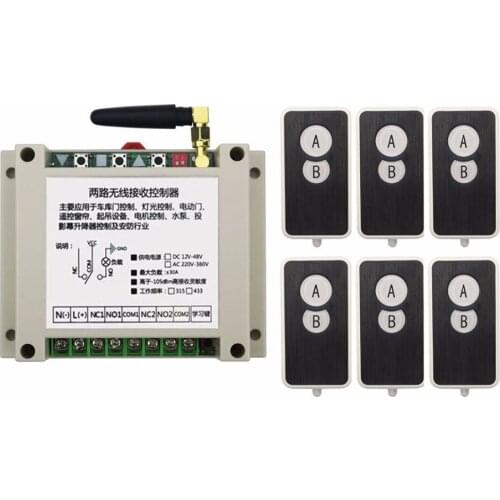 DC12V 24V 36V 48V 10A 2CH RF Wireless Remote Control Switch System 6 transmitter and 1 receiver universal gate remote control