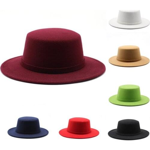 European Fashion Retro Light Flat Top Woolen Top Hat Catwalk Stage Performance Modeling Felt Big Brim Hat