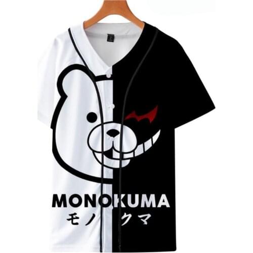 Anime Danganronpa Monokuma Baseball T shirt Black White Bear Unisex 3D Print Hip Hop Loose T Shirt Jersey Cosplay Costume