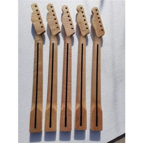 Tiger Flame Maple Guitar Neck 21 Fret 25.5inch Dark Yellow Pearl Dot Inlay DIY