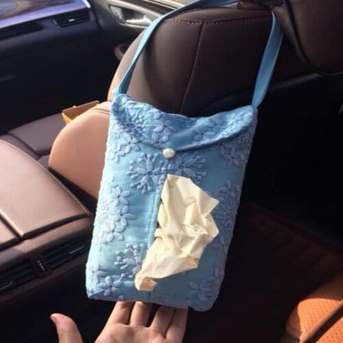 Exquisite Handmade Light Blue Organza Yarn Embroiderey Home/Car Hanging Style Tissue Box
