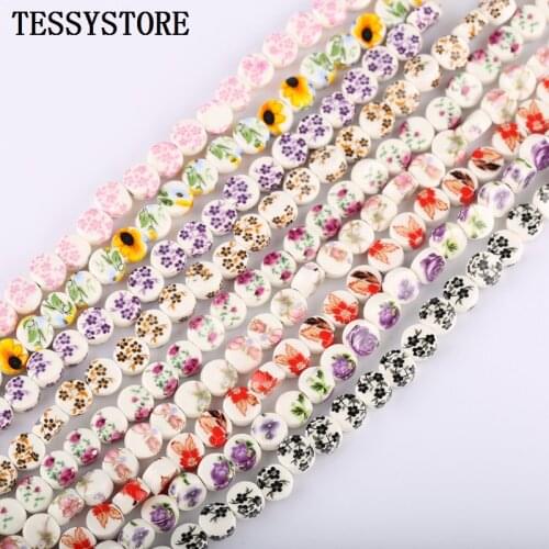 8mm Round Flat Ceramic Beads Colored Print Pattern Loose Spacer Ceramic Beads For Jewelry Making Bracelet Accessories