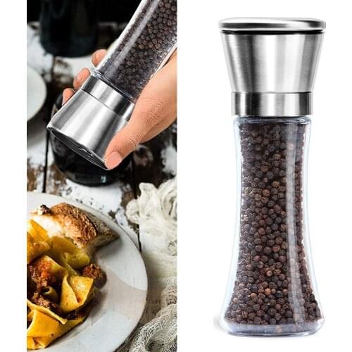 Kitchen Salt and Pepper Grinder 6oz Stainless Steel Mill Shakers Easy To Use Fill BBQ Cooking Utensil Spice Pepper Grinder
