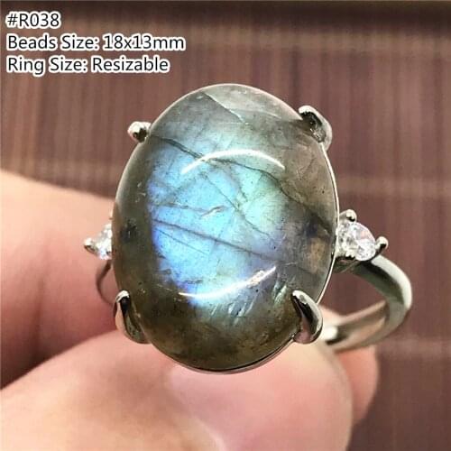 Top Natural Labradorite Beads Jewelry For Women Men Crystal Oval Stone Healing Luck Love Gift Moonstone Adjustable Ring AAAAA