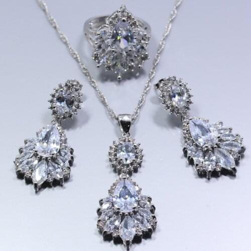 Manny Bridal Wedding Jewelry Set Silver Color Charming White Crystal Earrings Ring Necklace Pendant TZ273