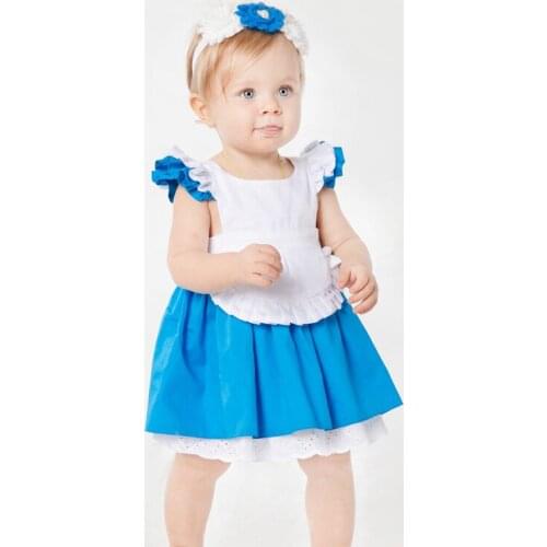 Sweet Princess Costume Baby Girls Outfit Bebe Kids Romper Lace Tutu Jumpsuit Overall Children Baby Infant Clothing 2PCS Blue