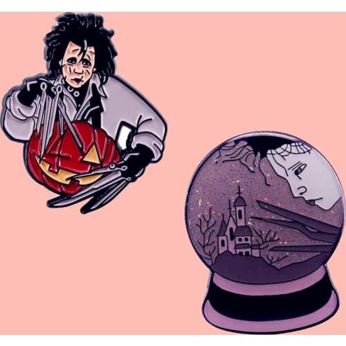 Edward Scissor hands Series Brooch Set Rreepy Carver Brooch Crystal Ball Enamel Pin Badge Jewelry