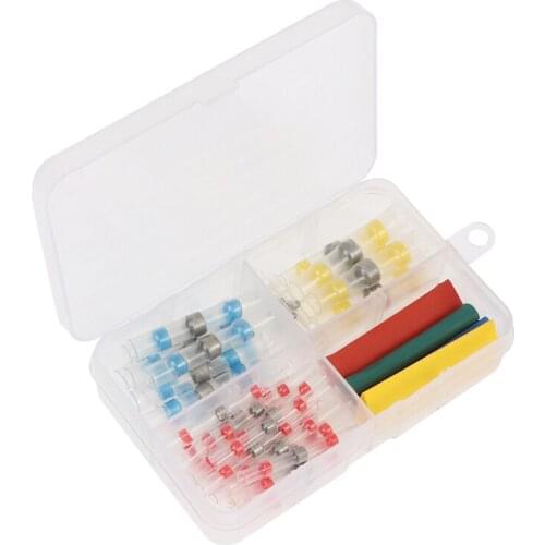 50PCS Solder Seal Wire Connectors Kit +13PCS Heat Shrink Tubes Waterproof Electric Connectors Butt Terminals Assortment