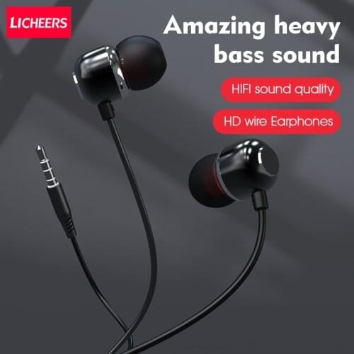 LICHEERS 3.5mm Earphone Wired Control Headphones In-Ear Headset Metal HIFI Earpiece Earbuds With Mic For Xiaomi iPhone Samsung