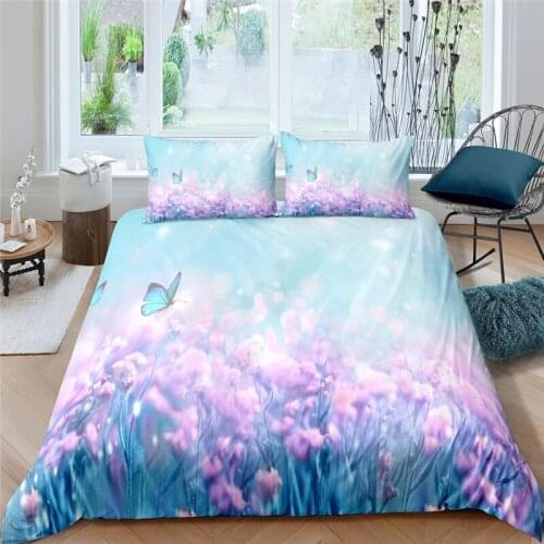 Luxury 3D Flower Butterfly Print Home Living Comfortable Duvet Cover Pillowcase Kids Bedding Set Queen and King EU/US/AU/UK Size