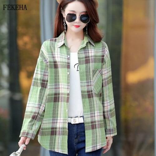 Autumn Plaid Shirts Women Blouses Long Sleeve Slim Lady Tops Checked Female Clothes Fashion 2021 News