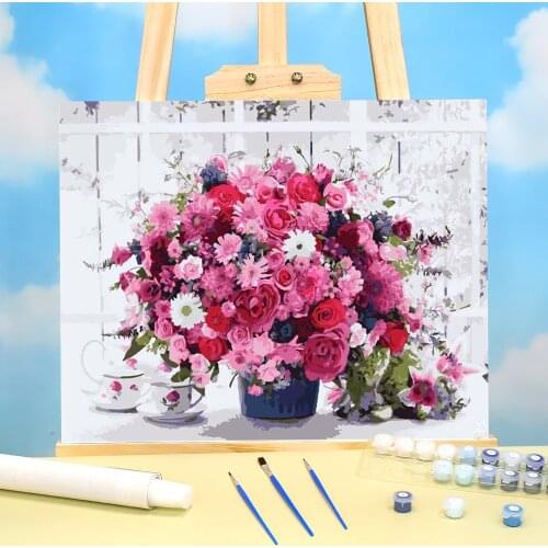 Flowers European Style DIY Paint By Numbers Kit Acrylic Paints 40*50 Painting On Canvas New Design Children Wall Art Drawing