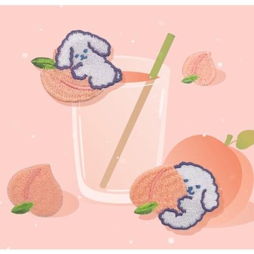 Self-adhesive Cartoon Dog Cat Rabbit Peach Embroidered Iron Sew on Patches for Clothing Kids Clothes Applique Stripes Hand Made