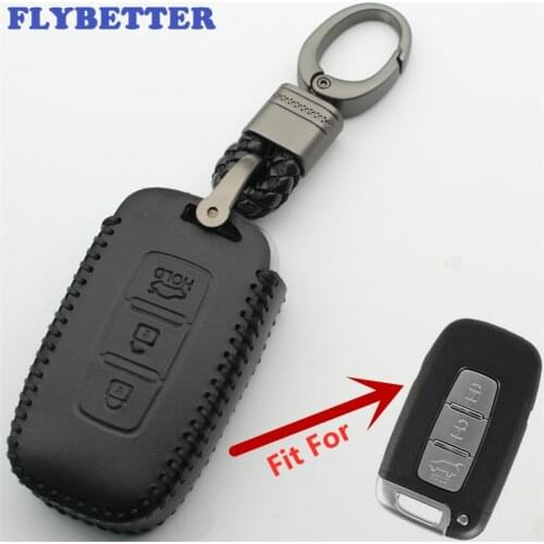 FLYBETTER Genuine Leather 3Button Smart Key Case Cover For Hyundai Sonata/Elantra/IX35 For Kia K5/Sportage/Sorento/Forte L284