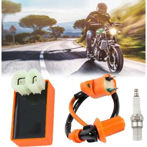 Motorcycle Start CDI Device Orange Modified High Voltage Igniter Racing AC 6 Pin Coil Spark Plug for GY6 50-150CC Moped Scooter