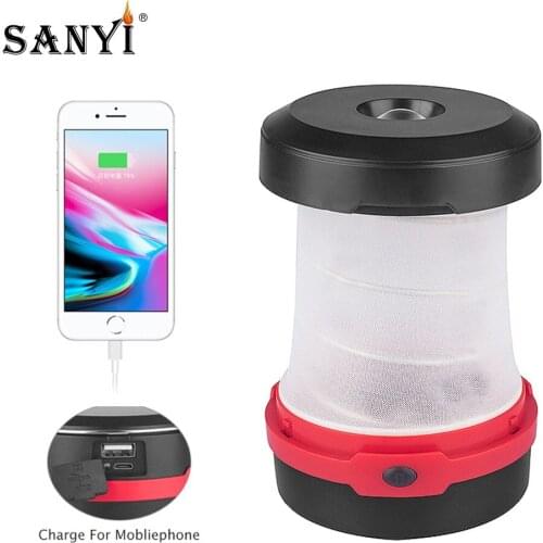 3 Mode LED Solar/AA Powered Flashlight Collapsible Camping Lamp USB Rechargeable Torch Hook Hanging Tent Lamp Outdoor Power Bank