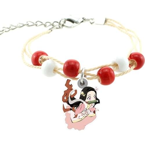 TAFREE Ghost Face Blade Anime Bracelet Red and White Beaded Rope Chain Epoxy Resin with Small Hanging Hand Rope