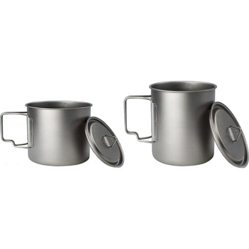 Outdoor Travel Camping Picnic Titanium Cup with Folding Handle Lid Coffee Mug Outdoor Camping Titanium Cup Gifts Beer Mug