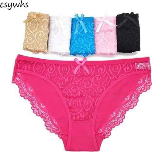 CSYWHS Womens Lingerie Sexy Lace Panties Transparent Cotton Briefs Seamless Panty Underpants Briefs Underwear Intimates 6pcs
