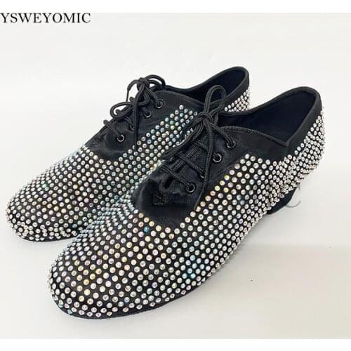 2021 Rhinestones Mens Latin Dance Shoes 4cm 2cm Customized Split Flexible Outsole Ballroom Salsa Dance Shoes For Men