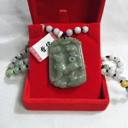 Zhe Ru Jewelry Pure Natural Jadeite Dark Green Zodiac Dog Pendant Tricolor Jade Bead Necklace Send A Country Certificate
