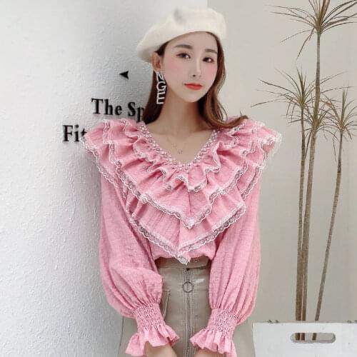 Spring Fall Vintage White crop Blouse Fashion Sexy Lace Ruffles Women Tops Female Off Shoulde long Sleeve Shirt 2020 New