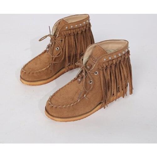 Mudibear Winter Womens Shoes Casual Footwears Tassels Flat Boots Large Size European Roman Boots Warm Fashion Round Toe Khaki