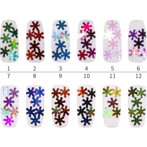 1box12Color Holographic Nail polish Snowflake Sequins nail glitter sequins Christmas design Set Nail art decoration Accessories