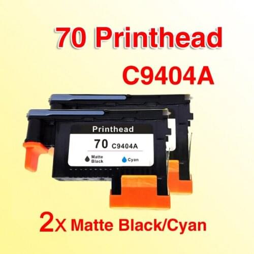 2x compatible for hp70 print head (matte black/cyan) c9404a Design Jet Z2100/Z3100/3200/B8850/B9180