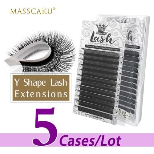 5case/lot New design 12rows Y-Shape matte false material eyelash maquiagem cilia eyelash extensions YY lash for lashes artist
