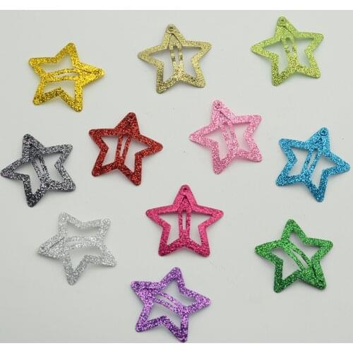 50PCS 3.0cm Glitter star Snap Clips for girls Bling bling Filigree Metal Star hairpins Side hair clips Hair jewelry