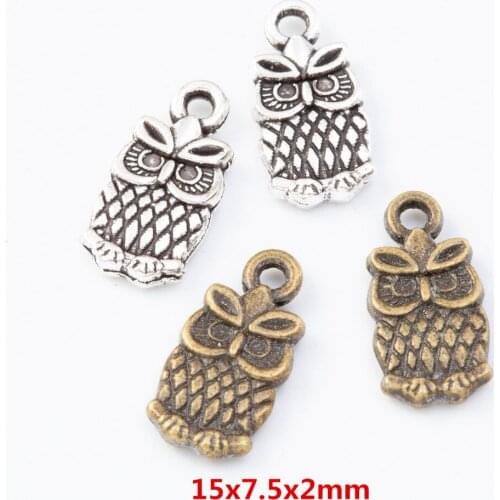50 pcs ancient silver owl Pendant alloy DIY Fashion charm Bracelet Necklace Jewelry accessories 7763
