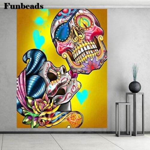 5D DIY diamond painting skull couple 3d crafts cross stitch diamond mosaic embroidery drill handmade gift,halloween decor FF869