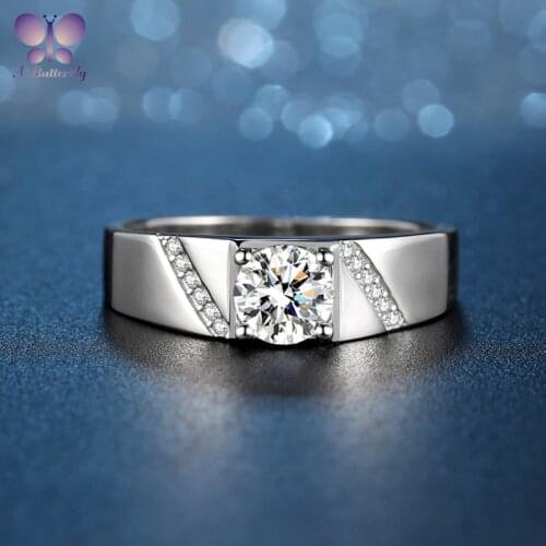 A Butterfly 100% 925 Sterling Silver Mens Brushed Effect Wedding Ring Engagement Ring 1.0 Ct Moissanite High Quality Jewelry