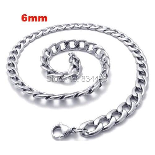 Free Shipping 6mm Cuba chain stainless steel necklace Figaro chain man male men women fashion punk jewelry 20pcs wholesale