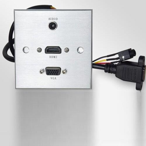 Free Shipping Multimedia Panel Socket Aluminum Panel Socket Multifunction Information Panel with Audio,HDMI,VGA Size86mmx86mm