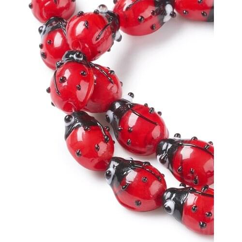 20Pcs/Strand Cute Ladybug Handmade Lampwork Beads Strands Loose Spacer Bead For DIY Bracelet Necklace Jewelry Making