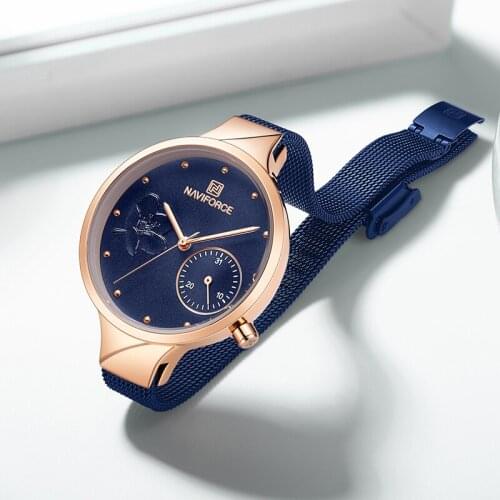 Women Watches NAVIFORCE Top Brand Luxury Fashion Female Quartz Blue Wrist Watch Ladies Complete Calander Clock Relogio Feminino