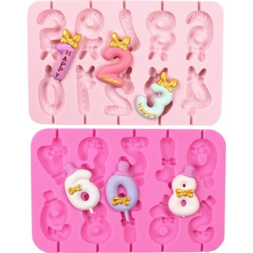 Numbers 0-9 Lollipop Mold Bowknot Topper Chocolate Cheese Stick Mold DIY Birthday Cake Decoration Candle