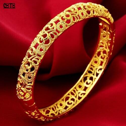 Ladies/Girls 24K Gold Turkish Bracelet Unique Dubai Wedding Bridal Hollow Bracelet Ramadan Middle East Muslim Jewelry Can Open