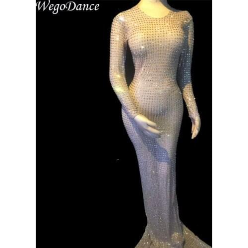 New Fashion Full Rhinestones Evening Birthday Celebrate Long Dress Nightclub Stage Women Singer Dancer Costume