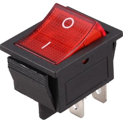 Red Light Illuminated 4 Pin DPST ON/OFF Snap in Rocker Switch 16A 20A 250V AC