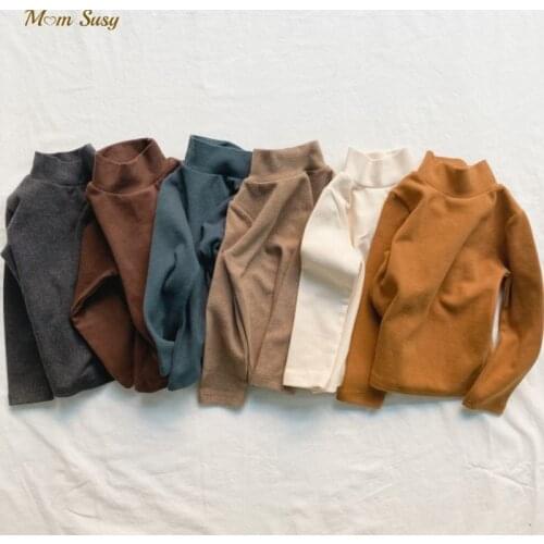 Baby Girl Boy Turtleneck Tshirt Cotton Solid Color Spring Autumn Child Bottoming Pullover Top Long Sleeve Baby Clothing 1-7Y