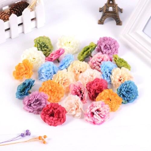 20PCS Silk Artificial Flower Carnation Fake Flower Head for Wedding Home Decration Diy Gifts Box Artificial Flowers Scrapbooking
