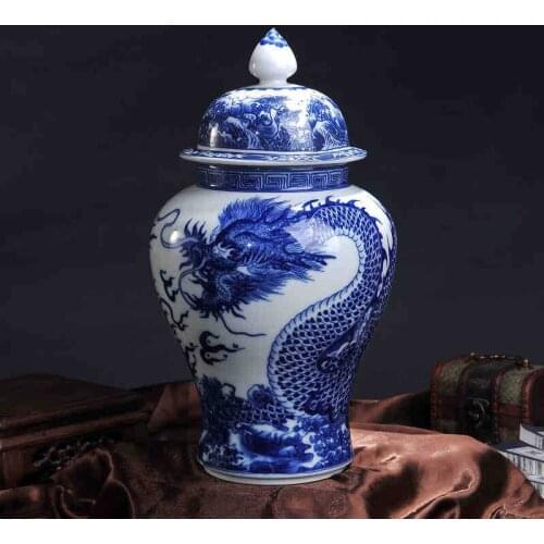 Jingdezhen ceramic blue and white dragon design temple jars Antique Porcelain ginger jars decorative antique decoration jar